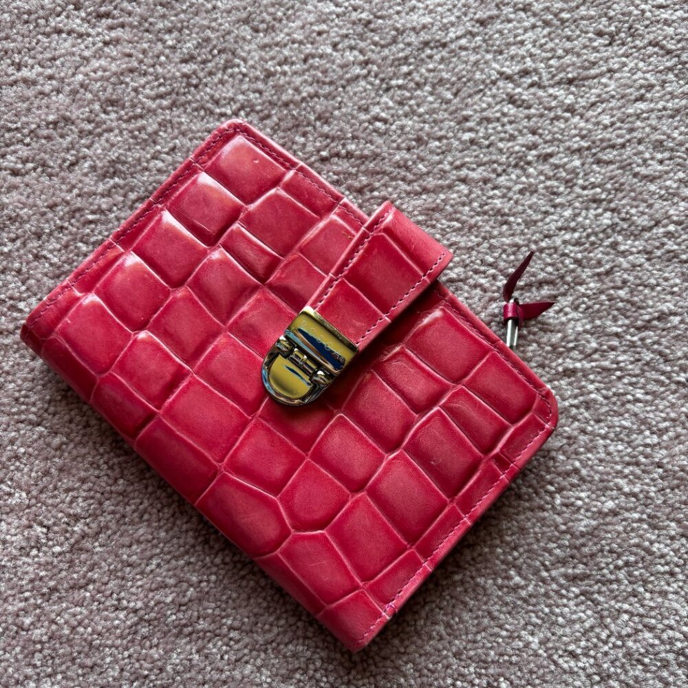 Bosca Hot Pink Croc-Embossed Wallet & Mini Wallet Set (Latch Shut) - Picture 3 of 8